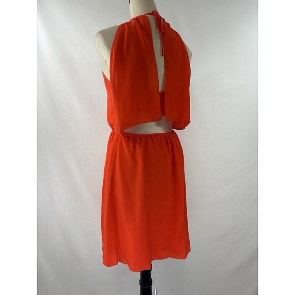 Rebecca Taylor Halter Mini Dress Bright Red Orange 2 Strappy Keyhole Neckline - Picture 5 of 13